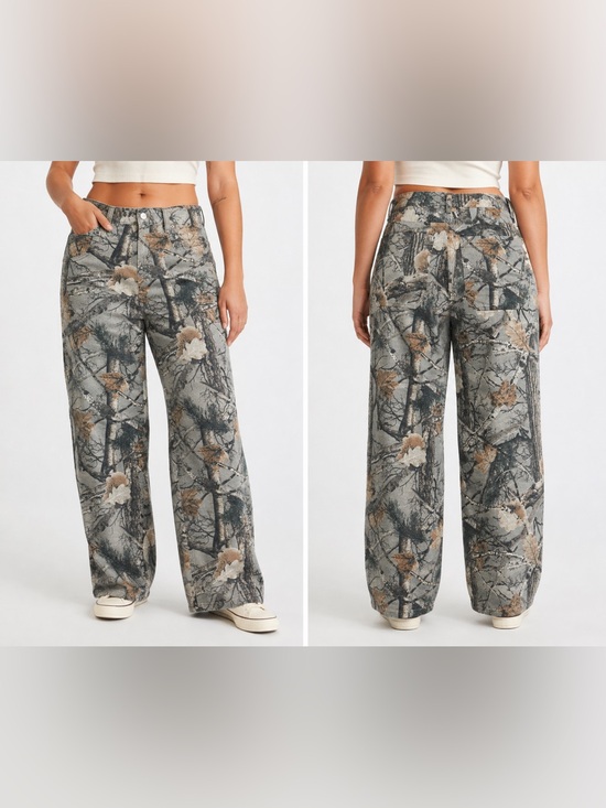 Hollister Pants - NWOT Hollister Women’s Super Baggy Camo Jeans 33x32 Woodland Wide Leg Y2K